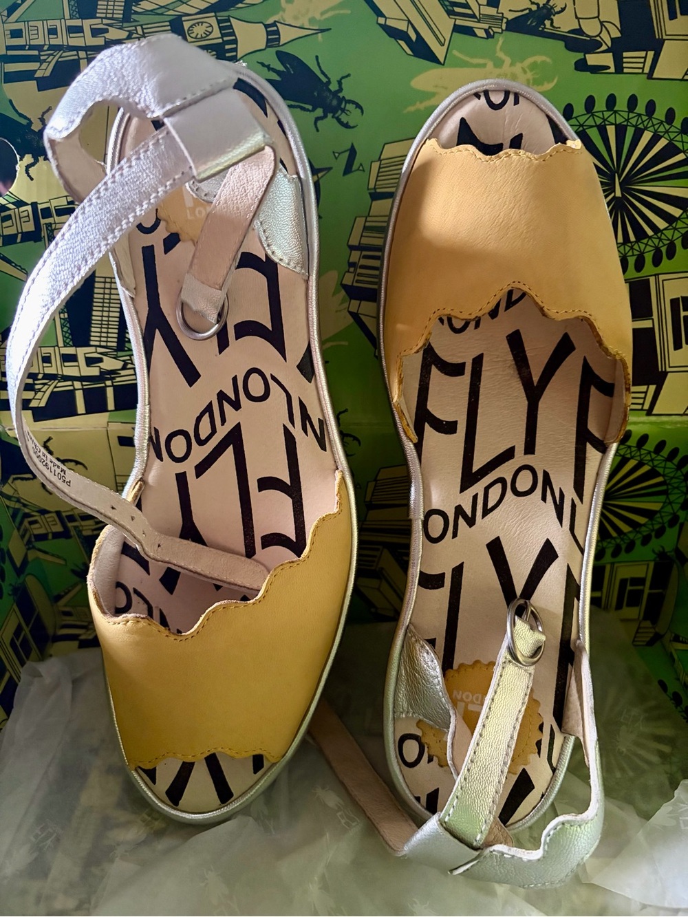 United Nude Yellow and Metallic Scalloped Slingback Sandals